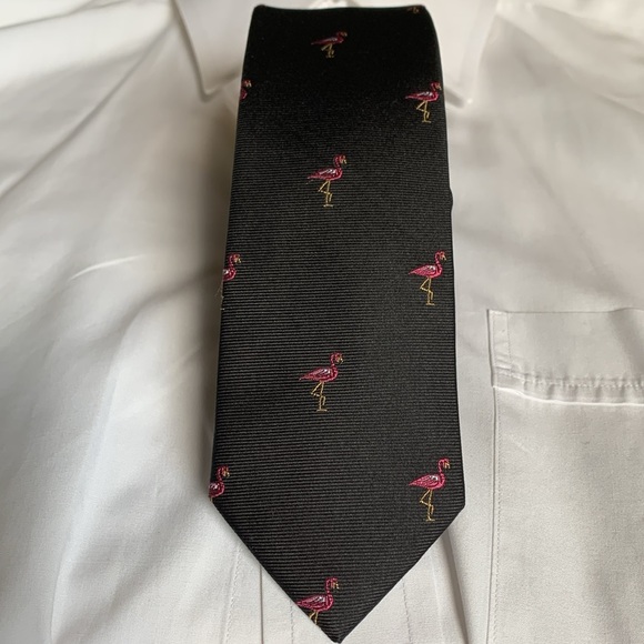 Le 31 Simons - black with pink flamingo narrow silk tie. - Picture 3 of 10